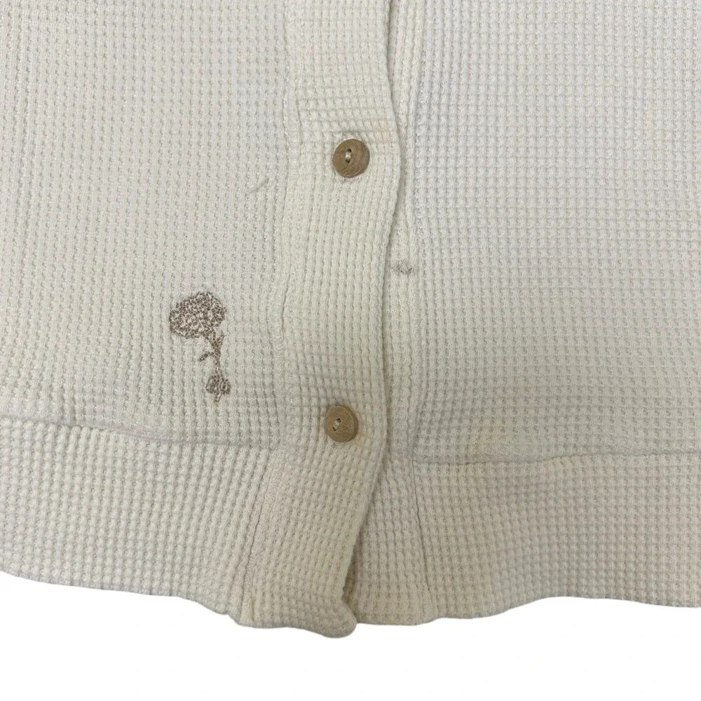 The Good Alma Womens Organic Cotton Waffle Knit Hooded Cardigan‎ Button-Front L